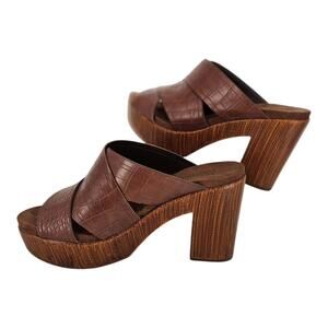 White Mountain Retro 70s Alive Wedge Sandal Chestnut Faux Wood Heel Womens Sz 8M